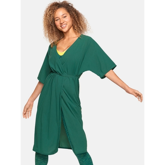 Outdoor Voices Jasper Green Tissueweave Wrap Dress - Picture 1 of 5